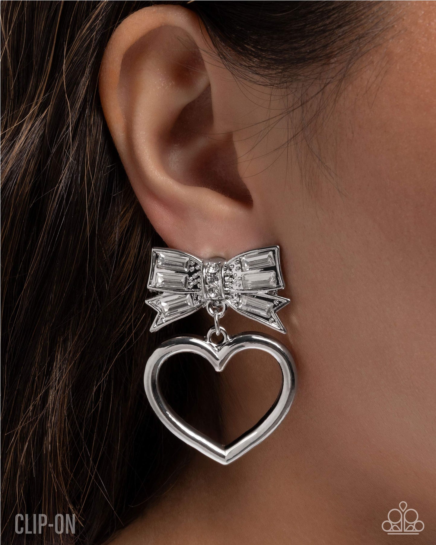Matchmaking Model - White Clip-on Heart Earrings - Paparazzi Accessories