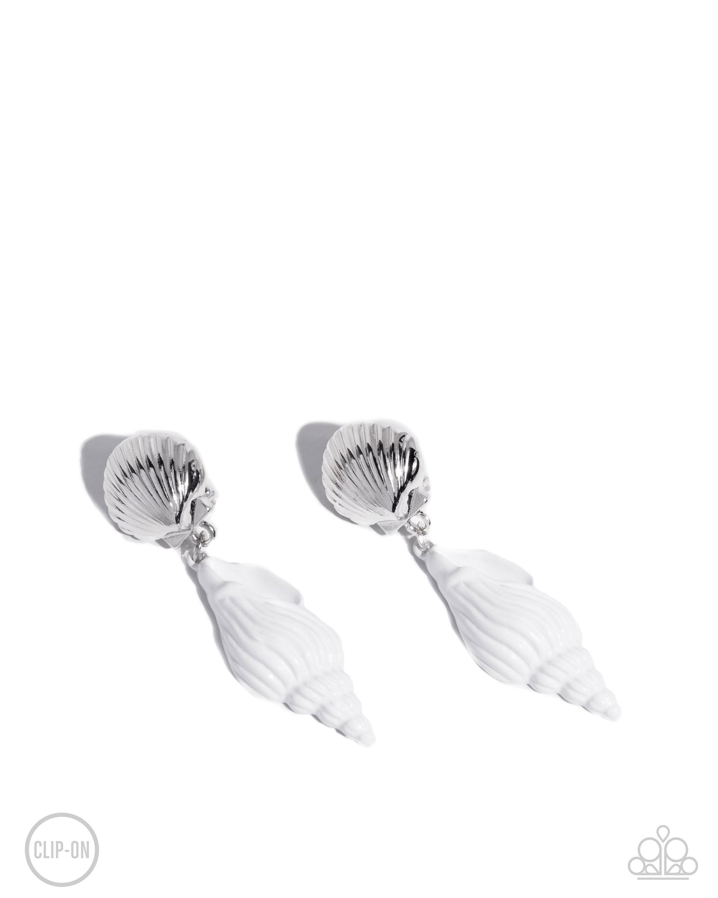 Coastal Collage - White Enamel Seashell Clip-on Earrings - Paparazzi Accessories