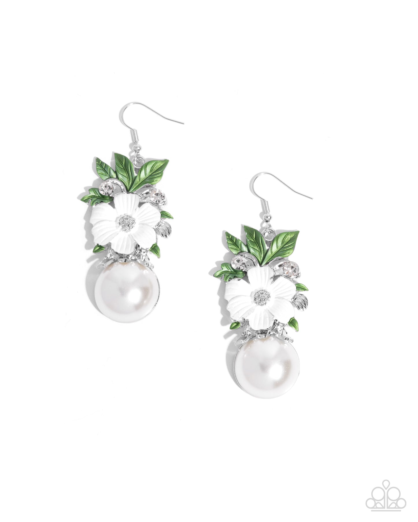 Bouquet Beholder - White Enamel Flower & Pearl Silver Fishhook Earrings - Paparazzi Accessories