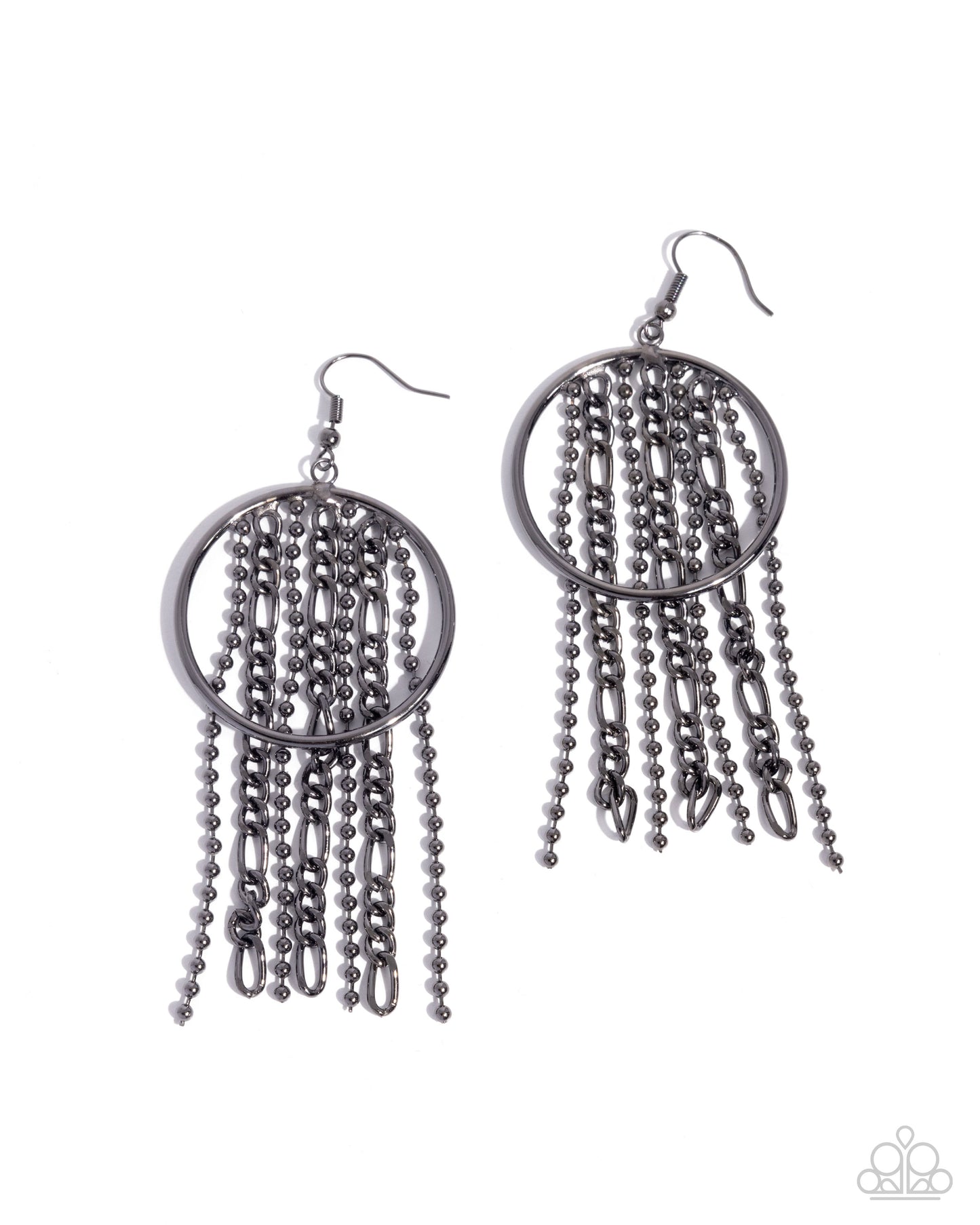 Laborious Lure - Black Chain Tassle Earrings - Paparazzi Accessories