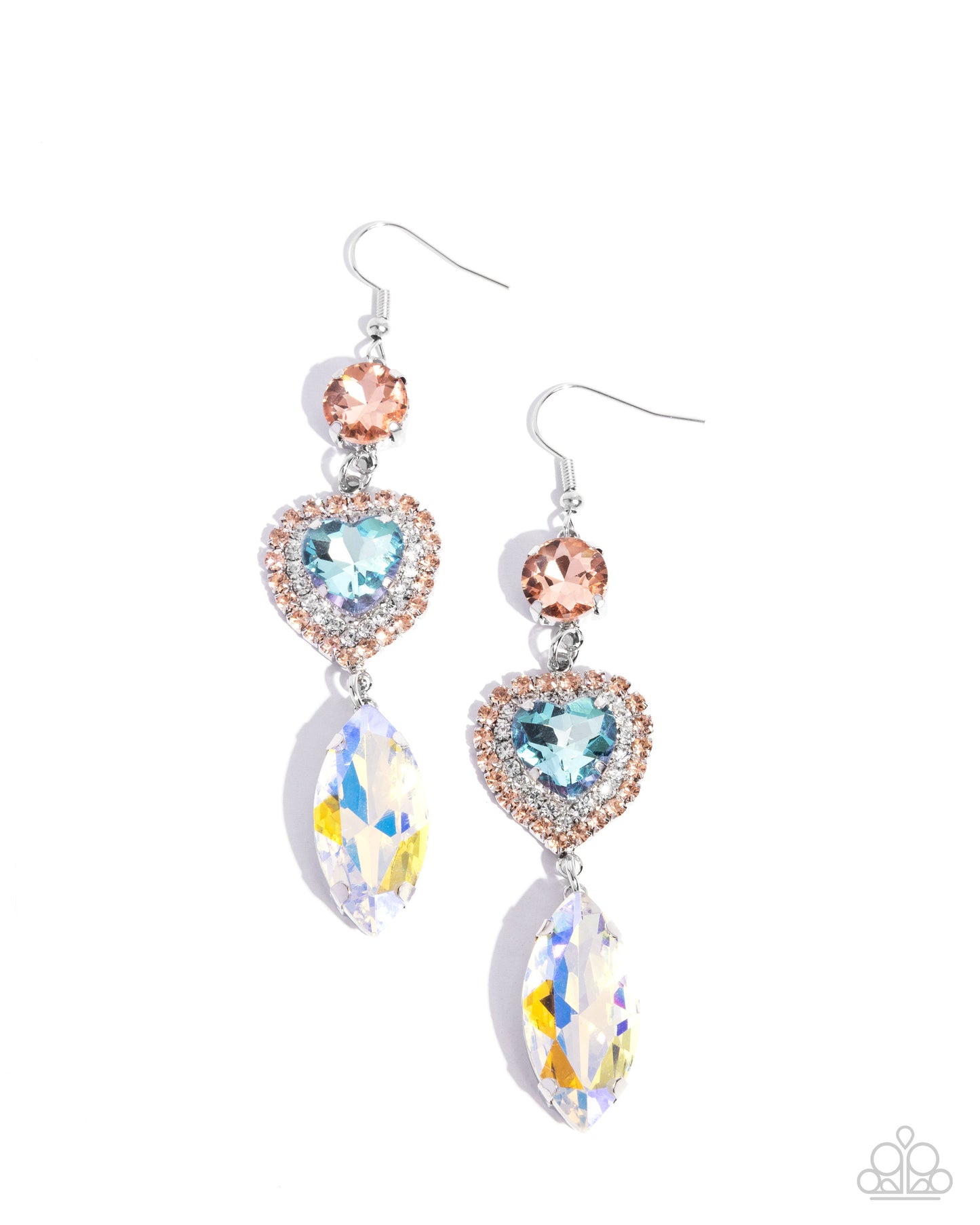 Smitten Sway - Multi Gem Heart Silver Fishhook Earrings - Paparazzi Accessories