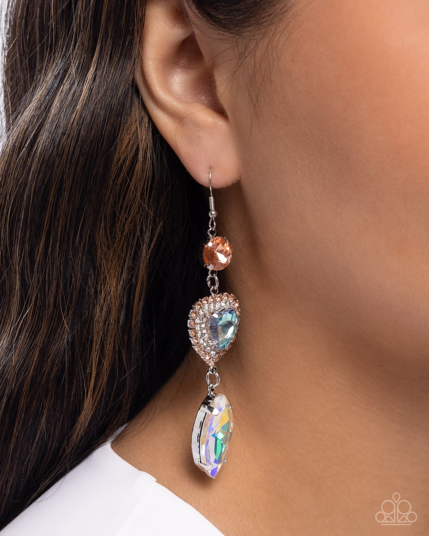 Smitten Sway - Multi Gem Heart Silver Fishhook Earrings - Paparazzi Accessories