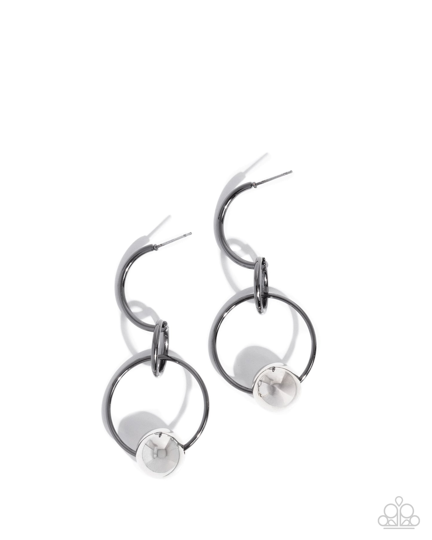 Rebellious Round - Black - Gunmetal Hoop Silver Bead Earrings - Paparazzi Accessories
