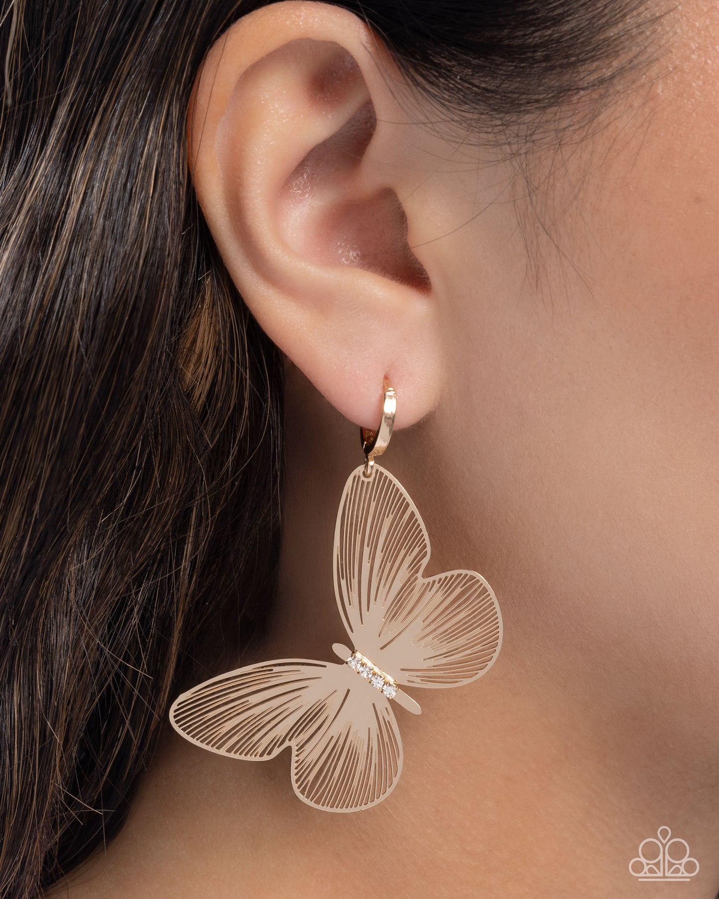 Fluttering Folk - Gold Butterfly Drop Hoop Earrings - Paparazzi Accessories