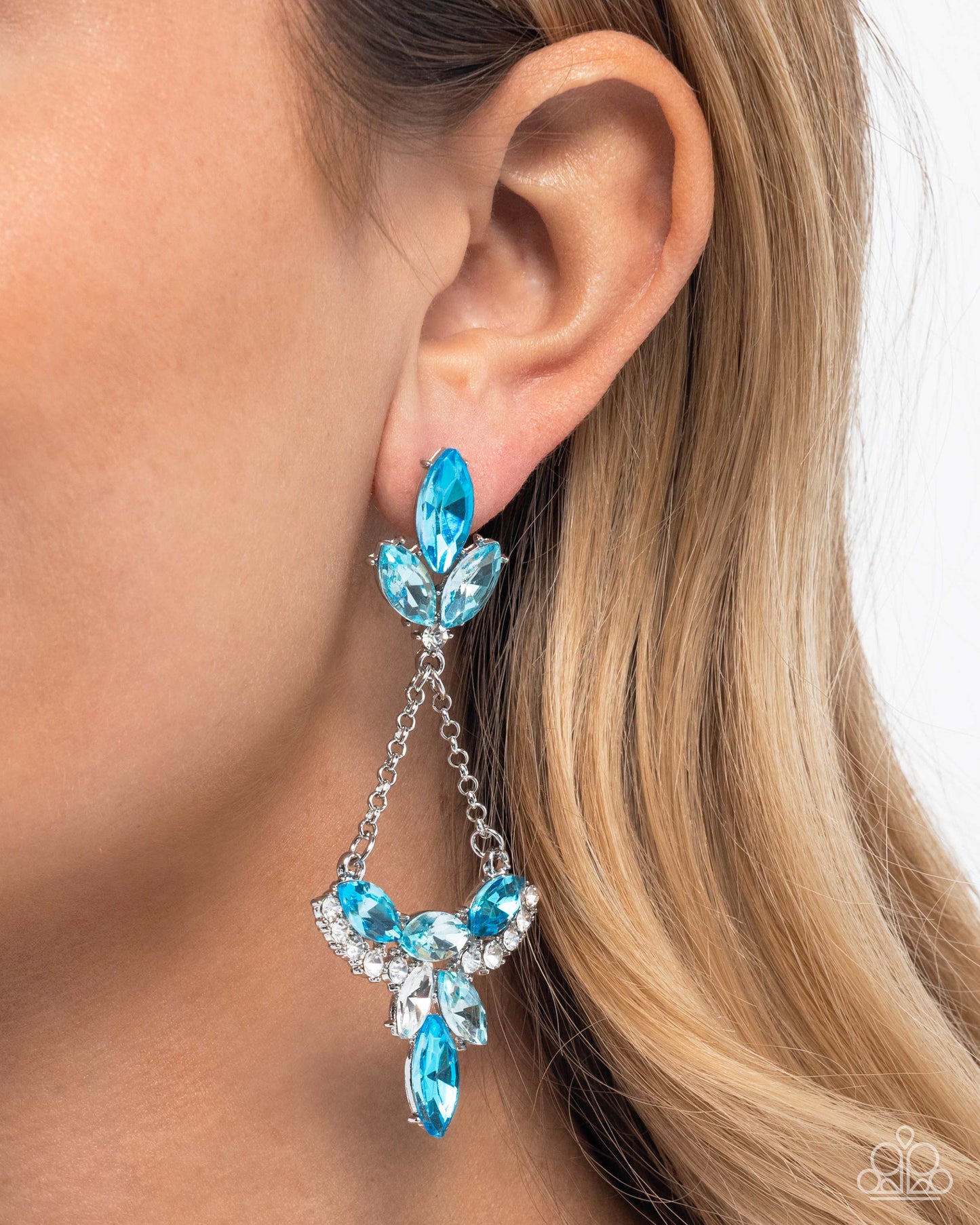 Carefree Chandelier - Blue Rhinestone Fish Hook Back Chandelier Earrings - Paparazzi Accessories