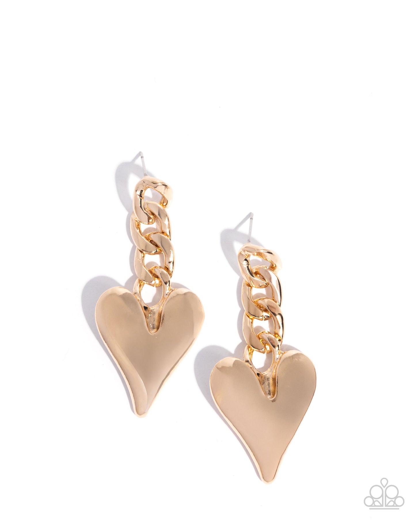 Mechanic Match - Gold Heart Curb Link Chain Post Earrings - Paparazzi Accessories
