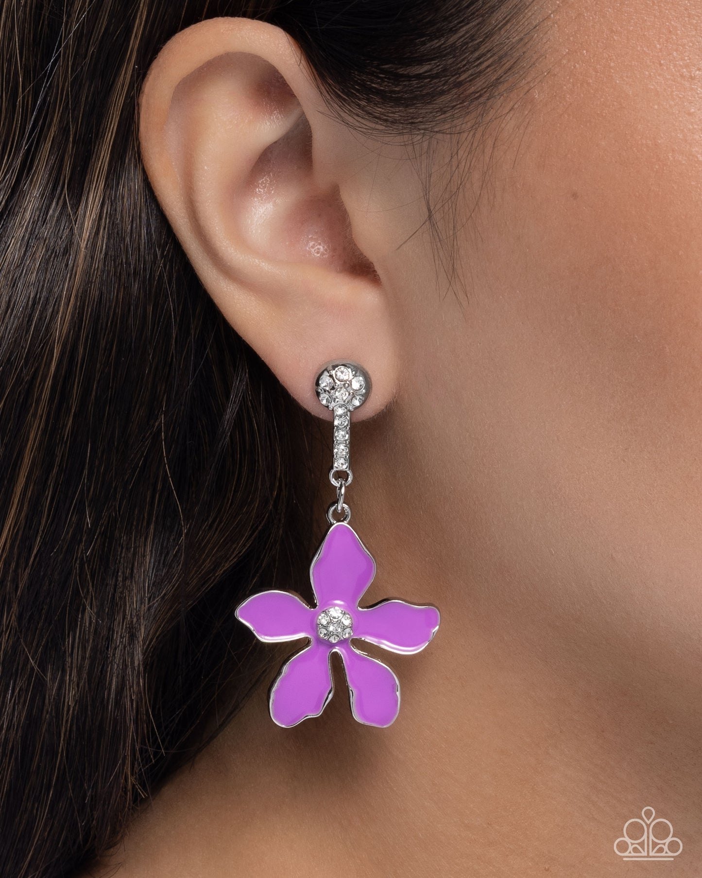 Floral Fleet - Purple Enamel Flower Silver Post Earrings - Paparazzi Accessories