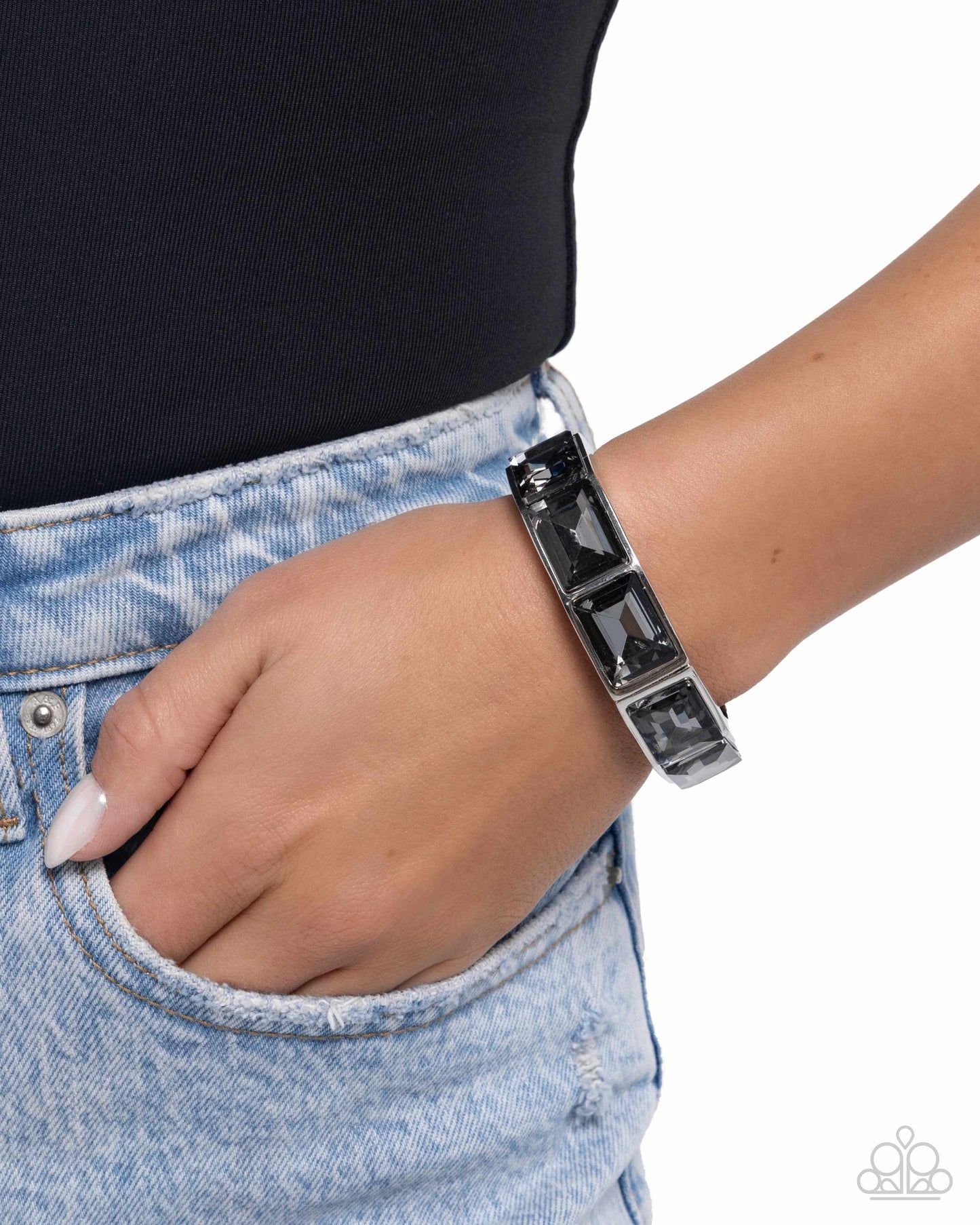 Faceted Freestyle - Silver Smoky Gem Silver Hinge Bracelet - Paparazzi Accessories