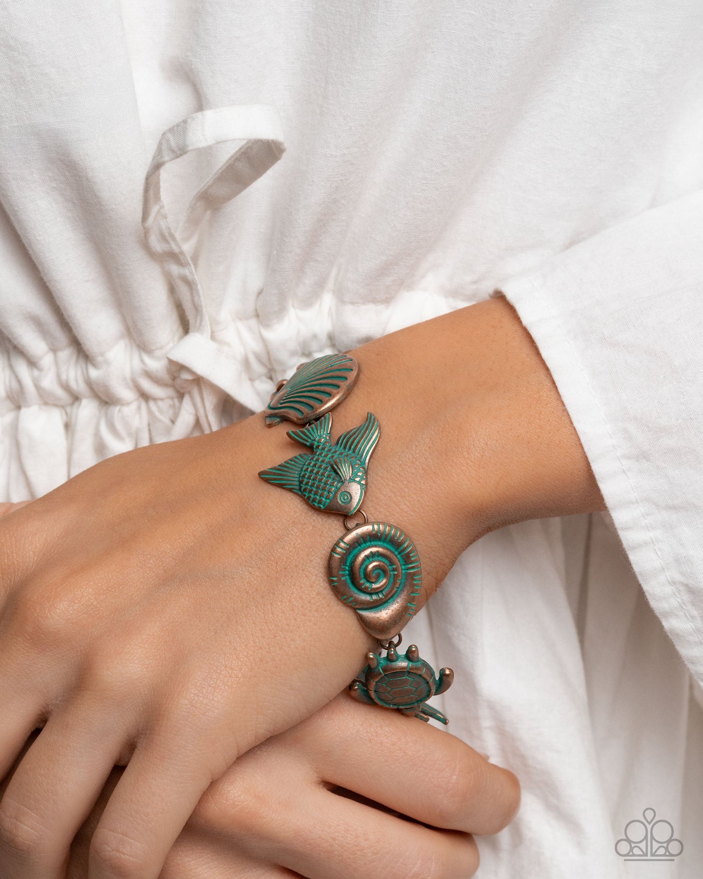 Complete Look - "Coastal Shelf - Copper" & "Coastal Cay - Copper" Clasp Bracelet - Paparazzi Accessories