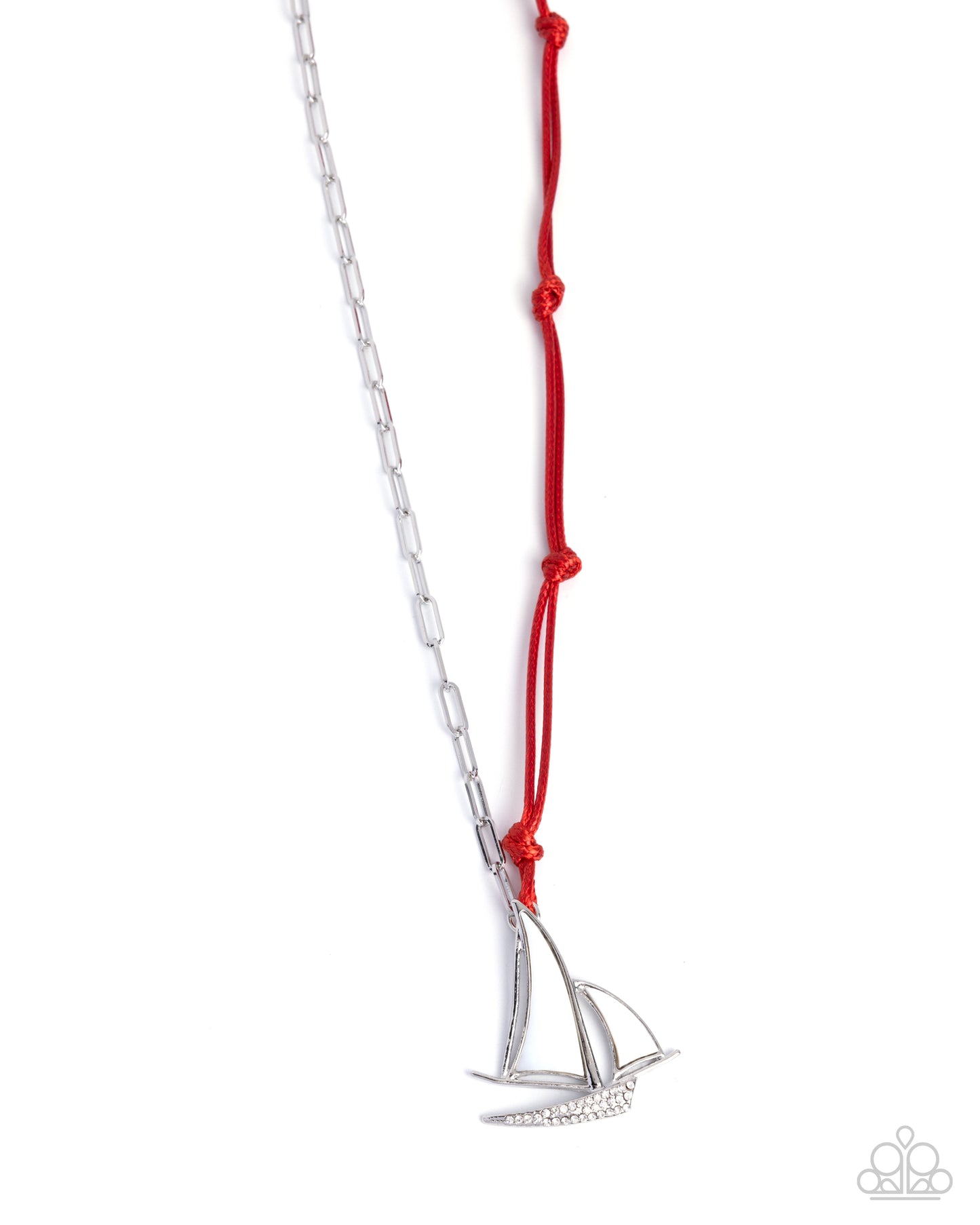 Sailboat Shimmer - Red Cord White Shell Silver Pendant Necklace - Paparazzi Accessories