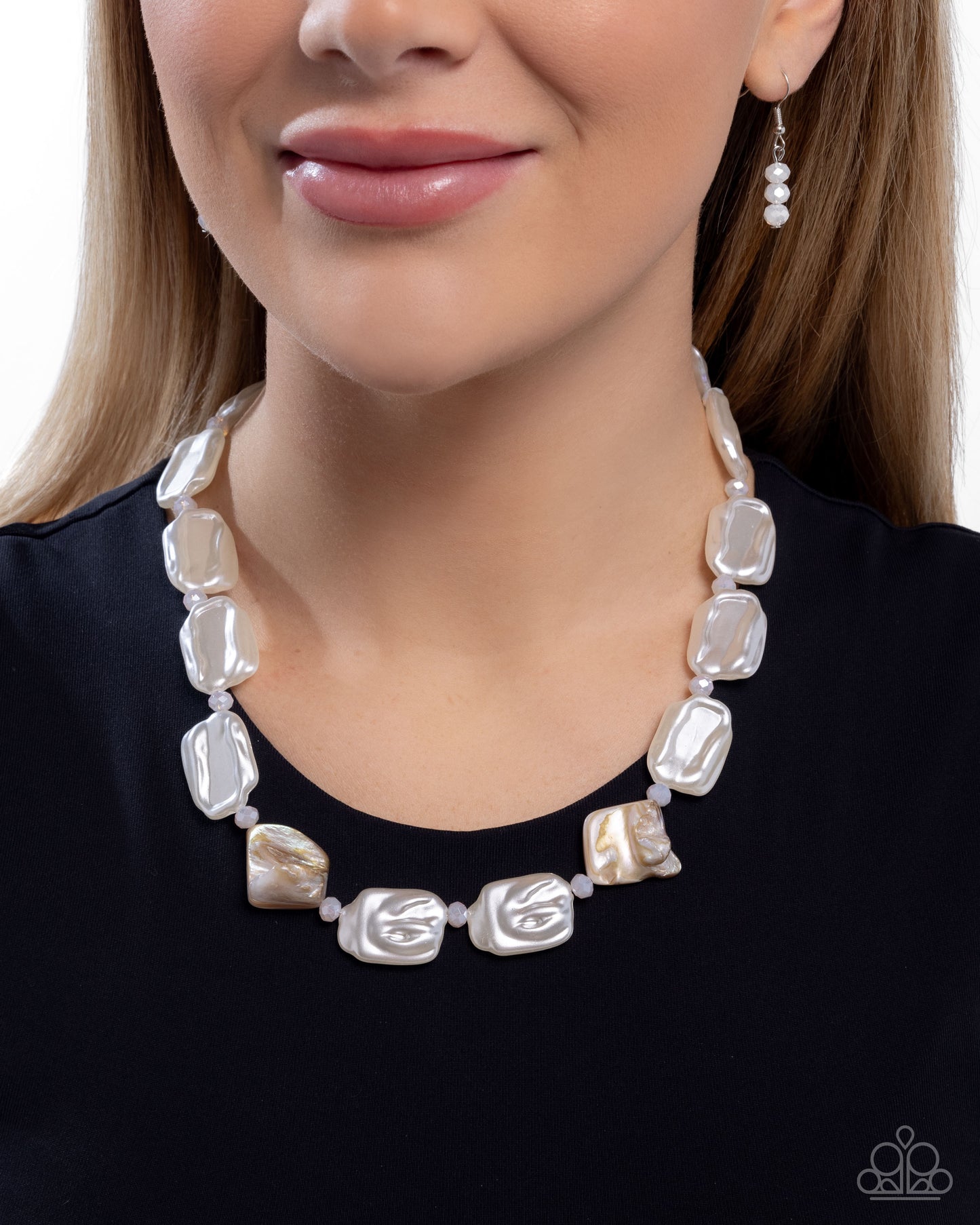 Crimped Collage - White Pearl Necklace - Paparazzi Accessories