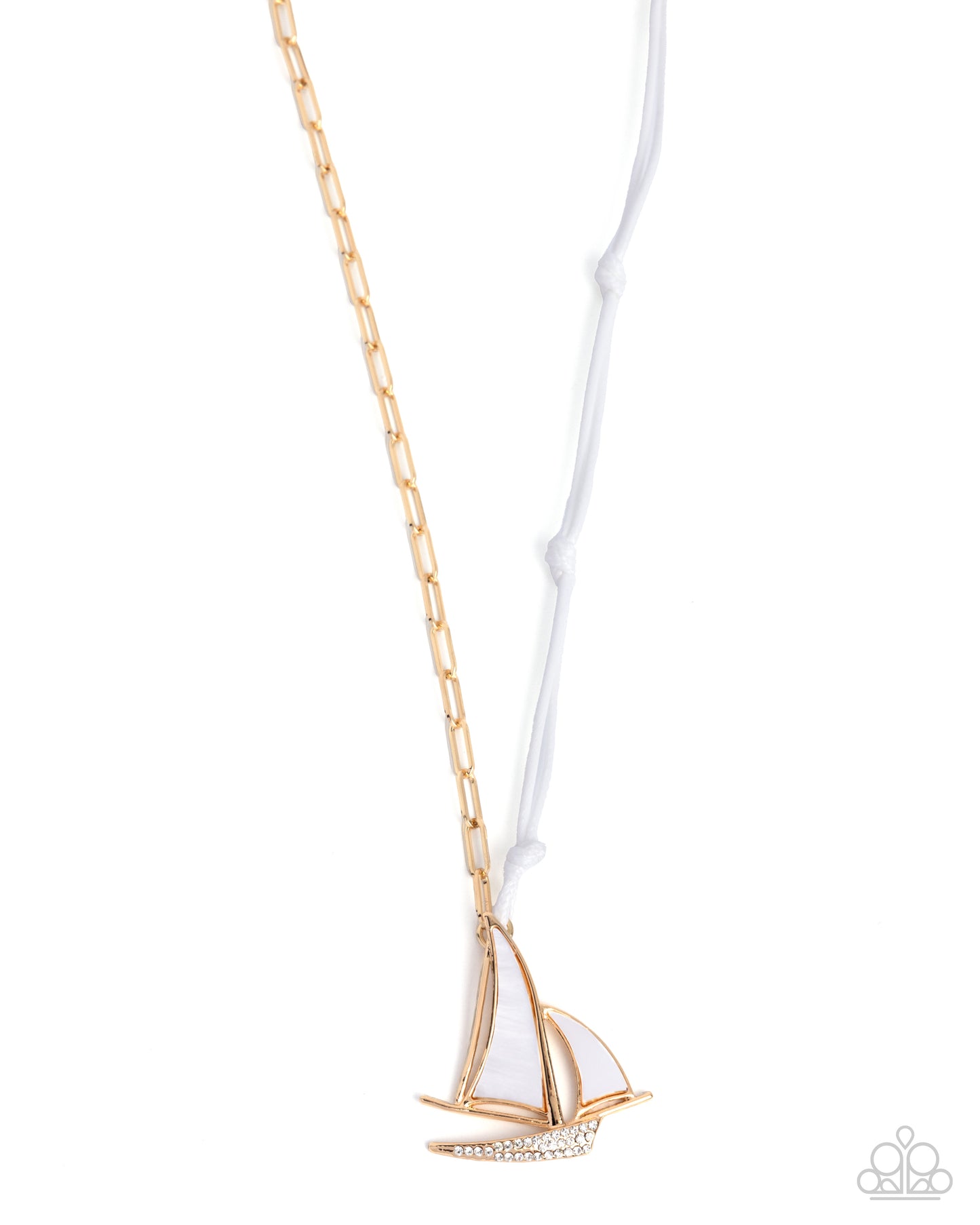 Sailboat Shimmer - White Cord White Shell Gold Pendant Necklace - Paparazzi Accessories