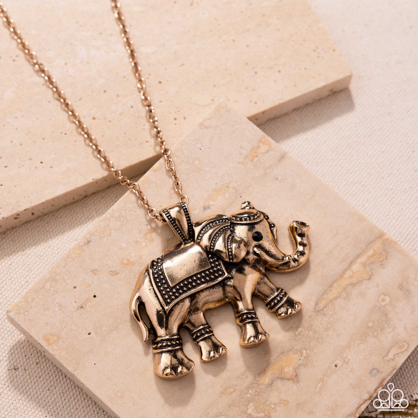 Elaborate Elephant - Gold Elephant Pendant Necklace - Paparazzi Accessories
