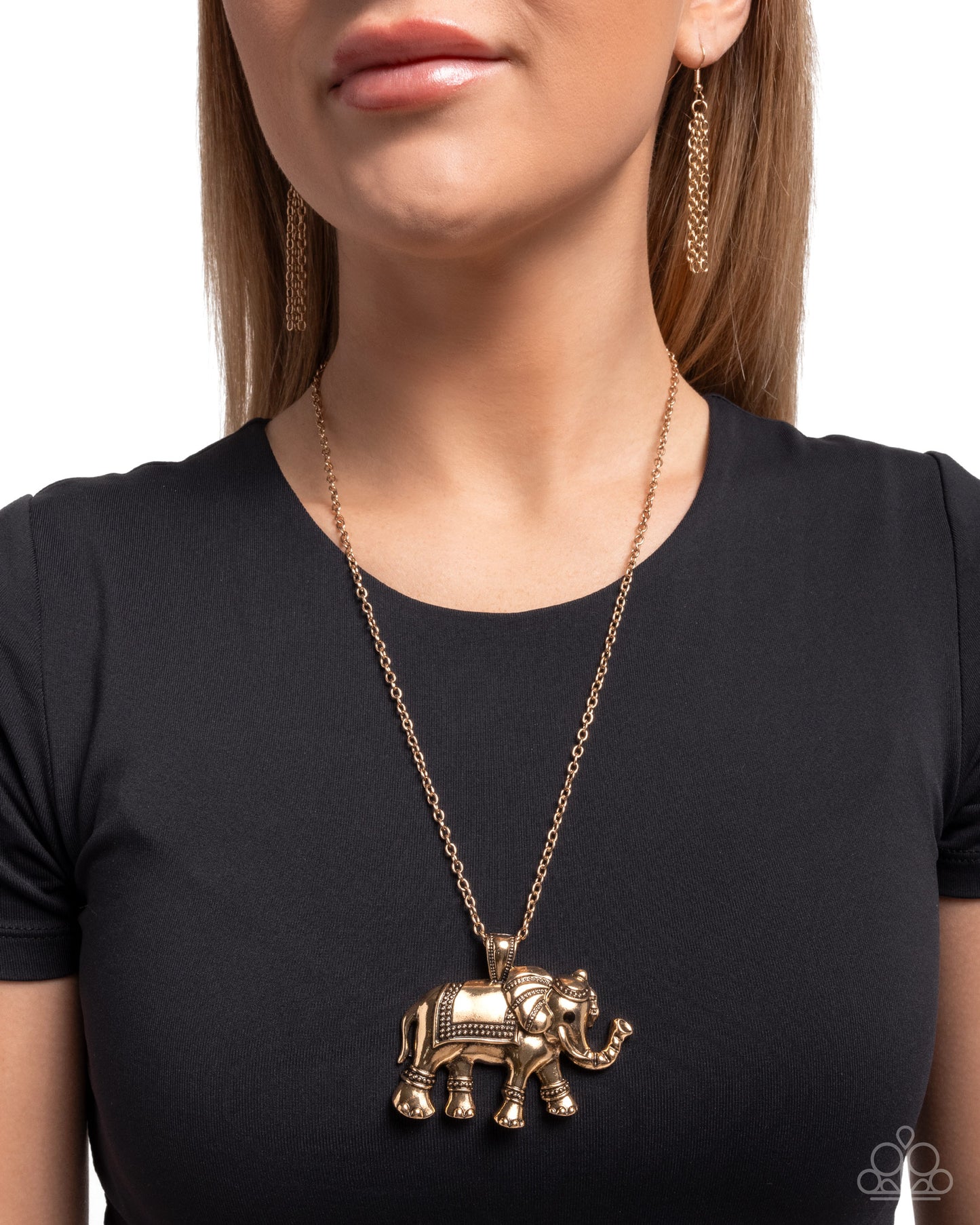 Elaborate Elephant - Gold Elephant Pendant Necklace - Paparazzi Accessories