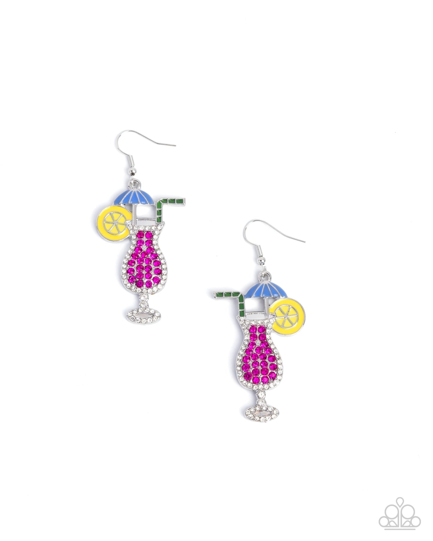 Delightful Daiquiri - Pink Rhinestone Cocktain Drink Silver Fishhook Back Earrings - Paparazzi Accessories
