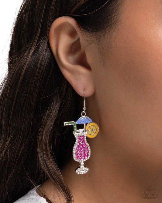 Delightful Daiquiri - Pink Rhinestone Cocktain Drink Silver Fishhook Back Earrings - Paparazzi Accessories