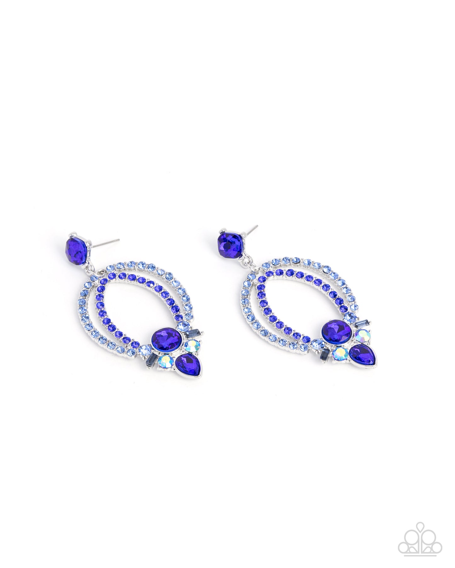 Karma Knockout - Blue Iridescent Gem Silver Post Earrings - Paparazzi Accessories