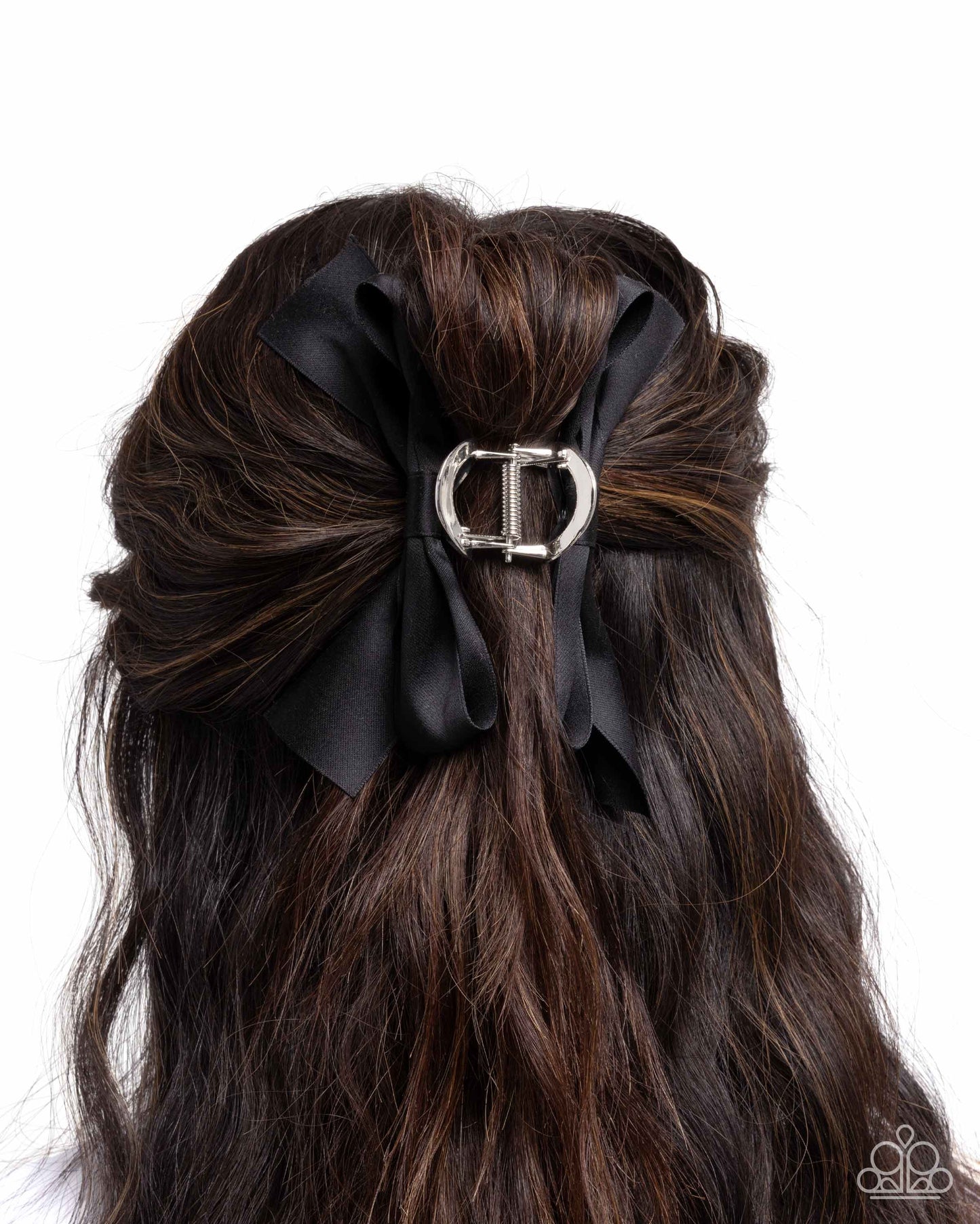 Coquette Class - Black Satin Bow Silver Claw Clip - Paparazzi Accessories
