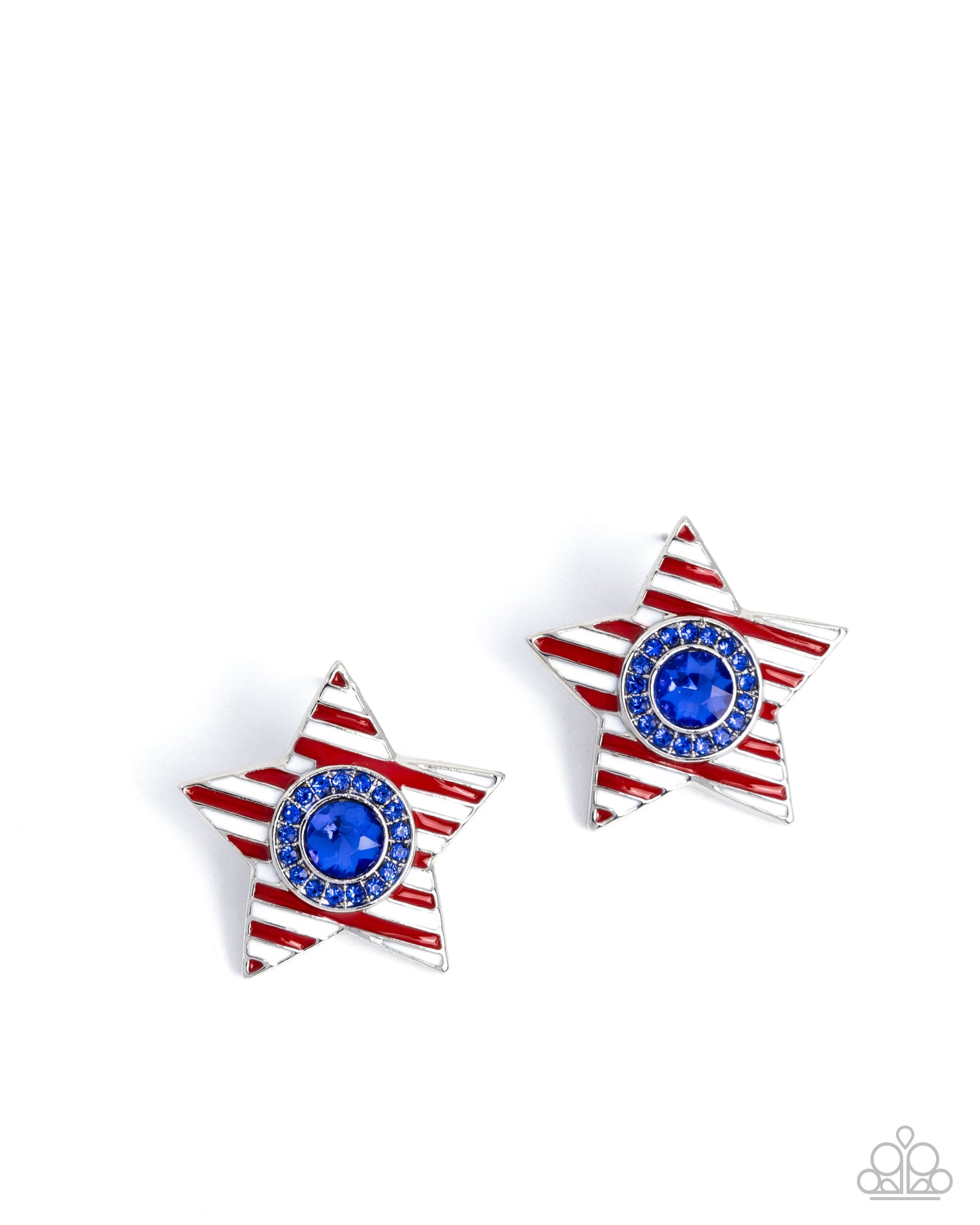 American Aesthetic - Multi - Blue Rhinestone, Red & White Enamel, Silver Star Post Earrings - Paparazzi Accessories