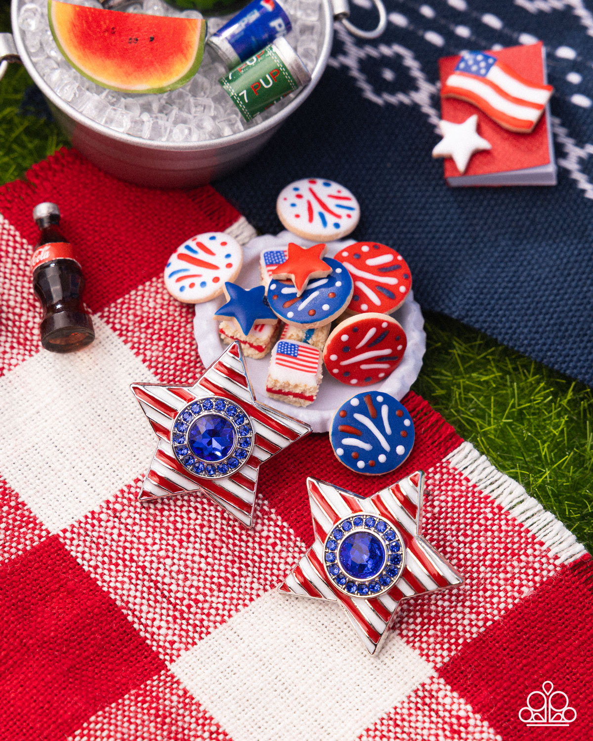 American Aesthetic - Multi - Blue Rhinestone, Red & White Enamel, Silver Star Post Earrings - Paparazzi Accessories