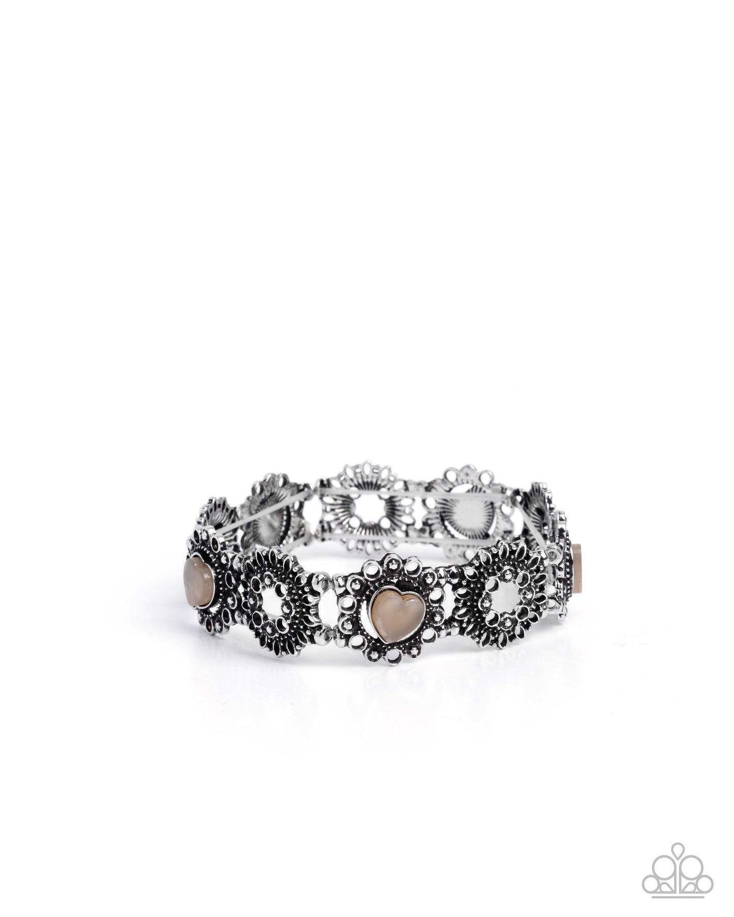 Fabricated Frames - Brown Marbled Heart Silver Stretchy Bracelet - Paparazzi Accessories