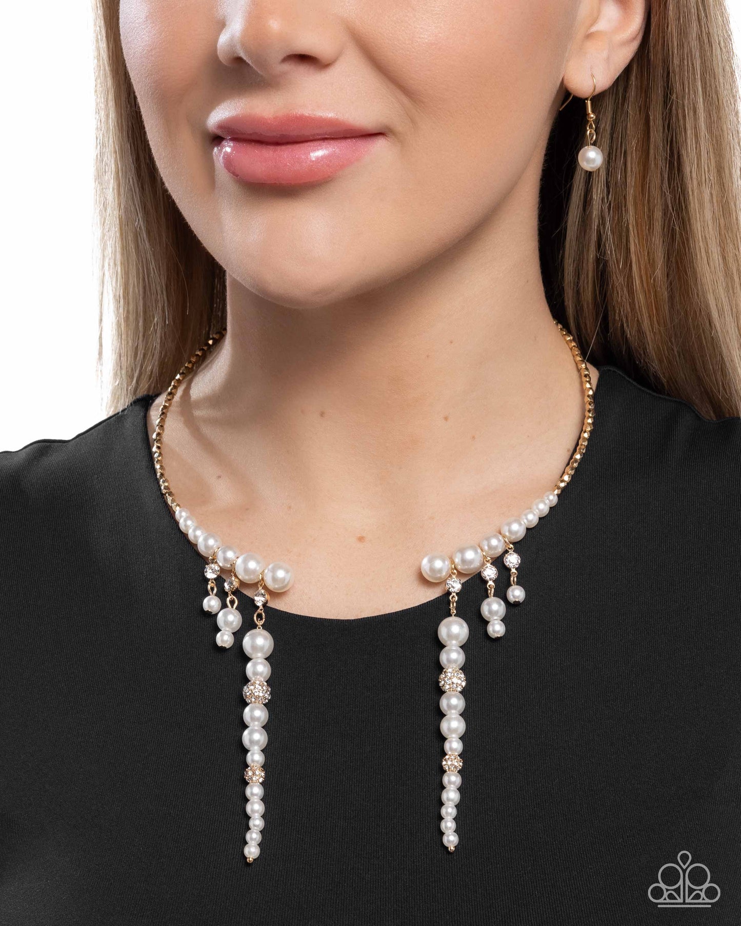 Darling Decade - Gold White Pearl Open-ended Necklace - Paparazzi Accessories