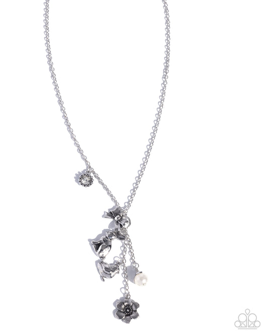 Easter Enthusiast - White Pearl Silver Bunny, Chick, Bow Charm Necklace - Paparazzi Accessories