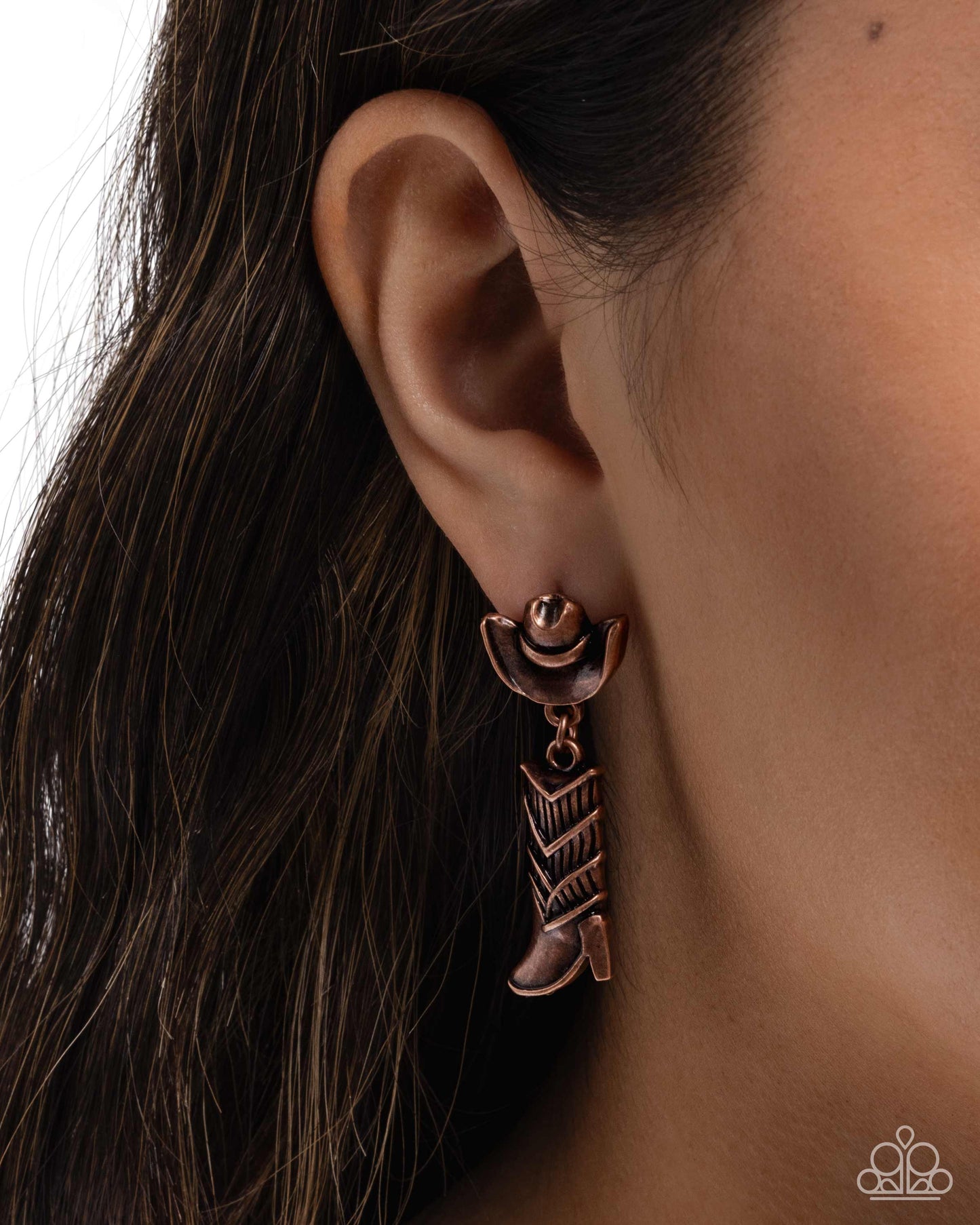 Boot Scootin Ballad - Copper Cowboy Boot Post Earrings - Paparazzi Accessories