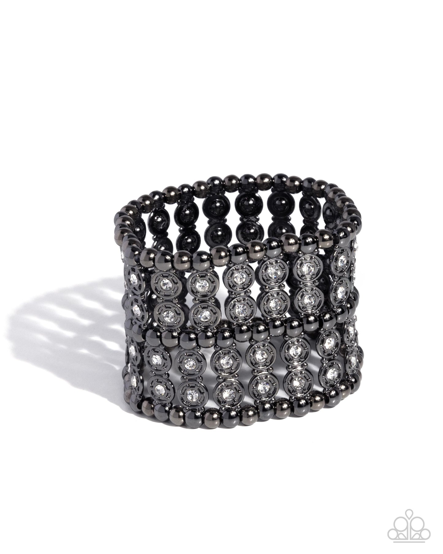 Stacked Significance - Black - Gunmetal White Stretchy Bracelet - Paparazzi Accessories