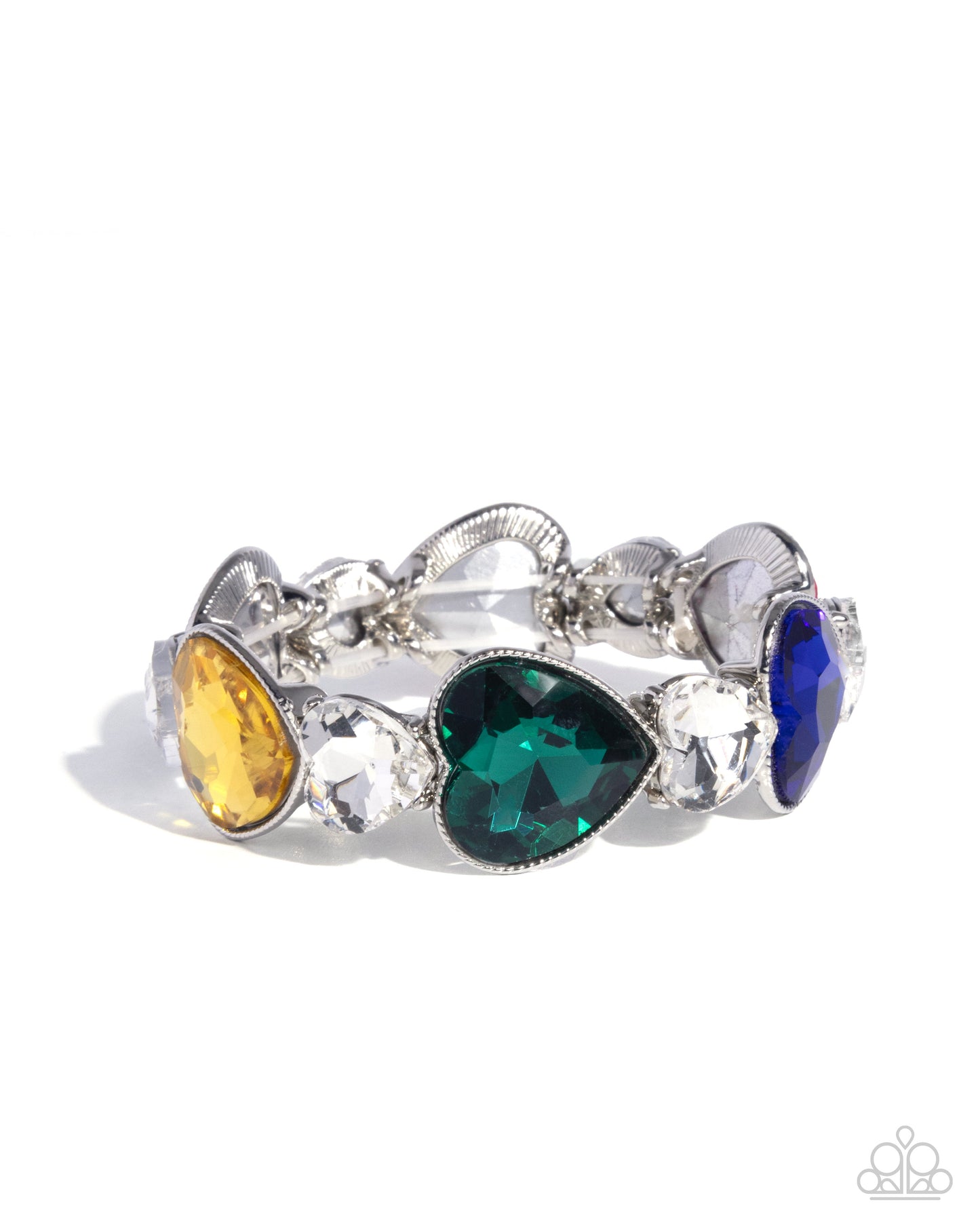 Heart Habit - Multi - Rainbow Heart Gem Silver Stretchy Bracelet - Paparazzi Accessories