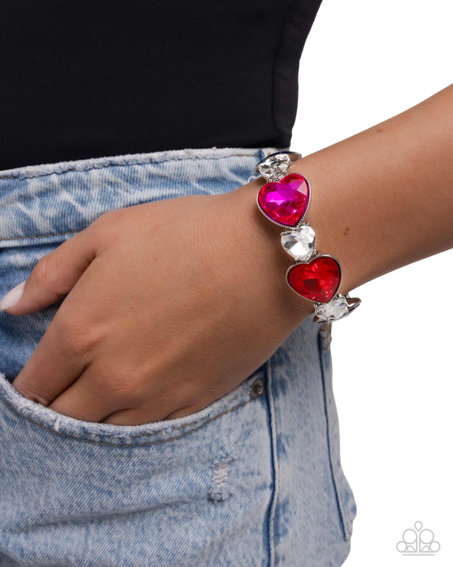 Heart Habit - Multi - Rainbow Heart Gem Silver Stretchy Bracelet - Paparazzi Accessories