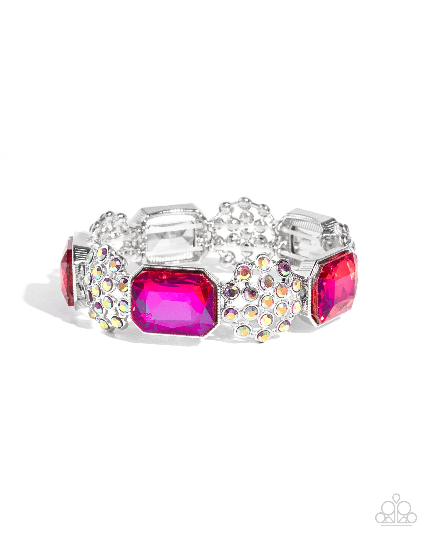 Prismatic Profession - Pink Iridescent Rhinestone Silver Stretchy Bracelet - Paparazzi Accessories