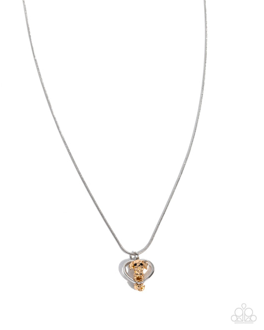 Delightful Dog - Silver and Gold Heart with Dog Charm Necklace - Paparazzi Accessories