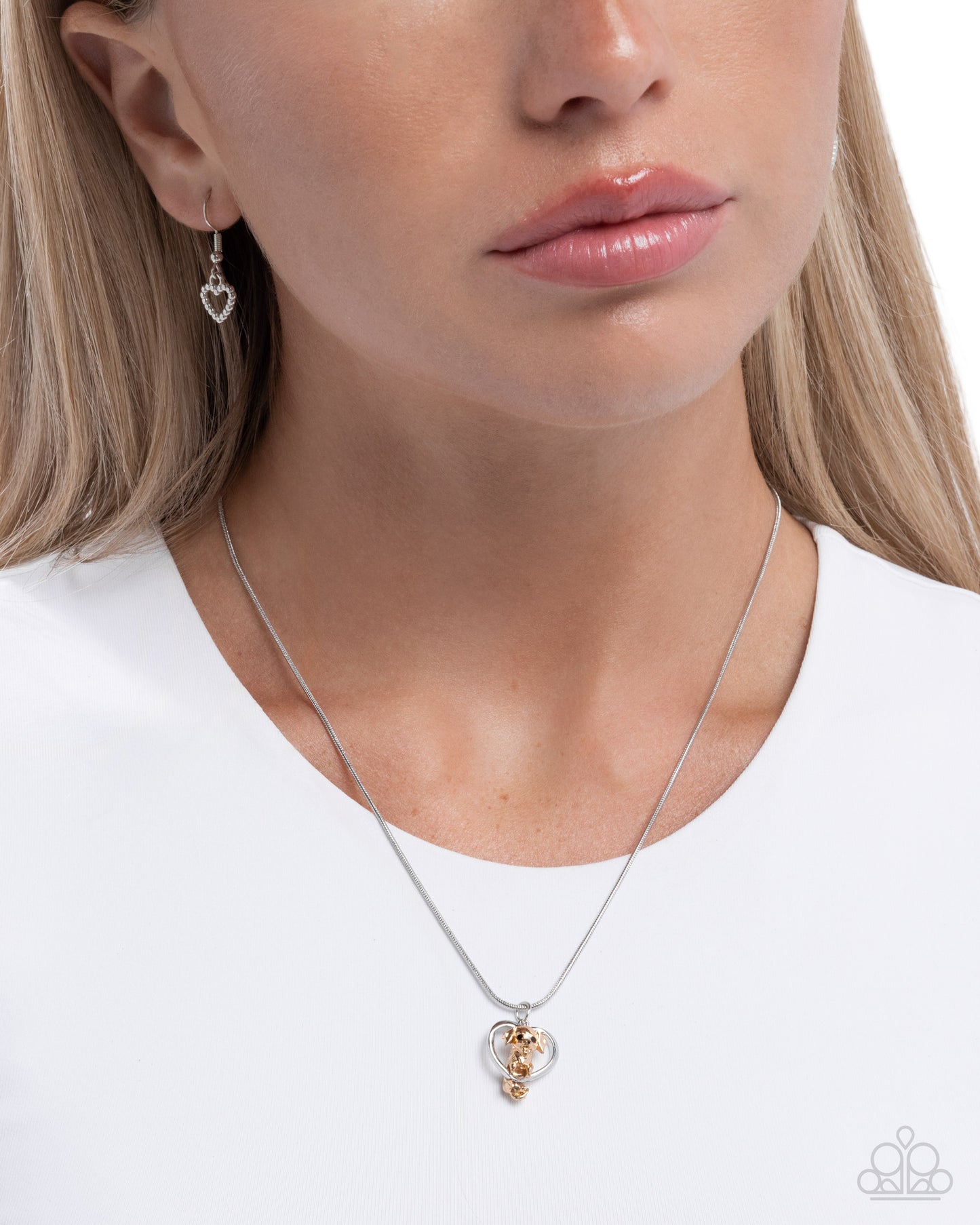 Delightful Dog - Silver and Gold Heart with Dog Charm Necklace - Paparazzi Accessories