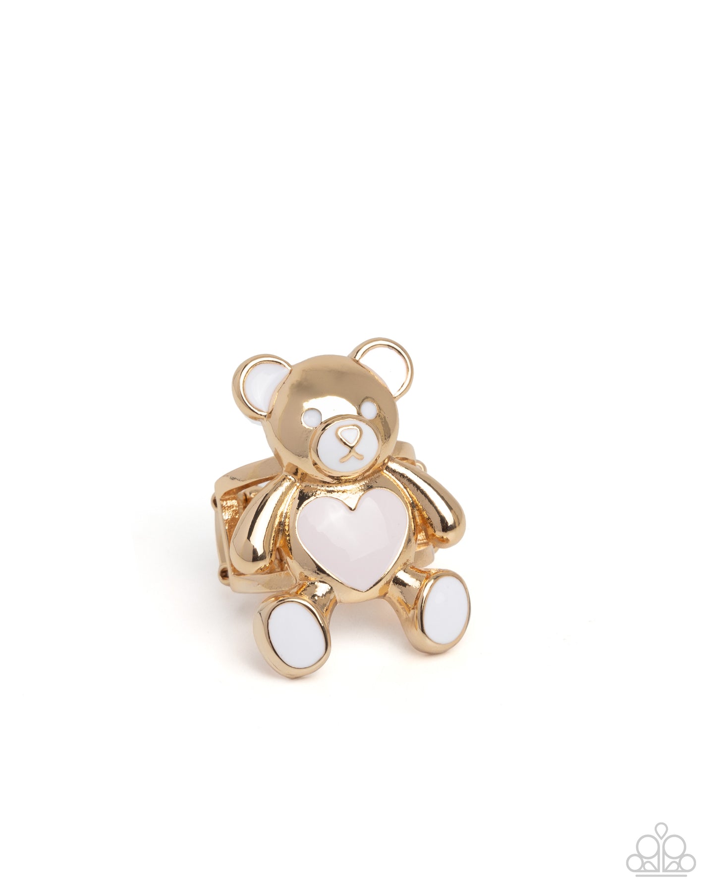 Timeless Teddy - Gold Bear Pink Enamel Heart Ring - Paparazzi Accessories