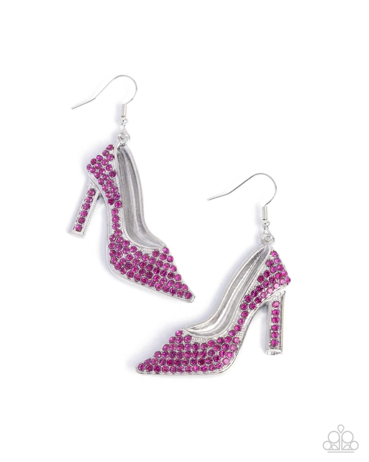 Wedding Shoes - Pink Rhinestone Silver High-Heel Fishhook Earrings - Paparazzi Accessories