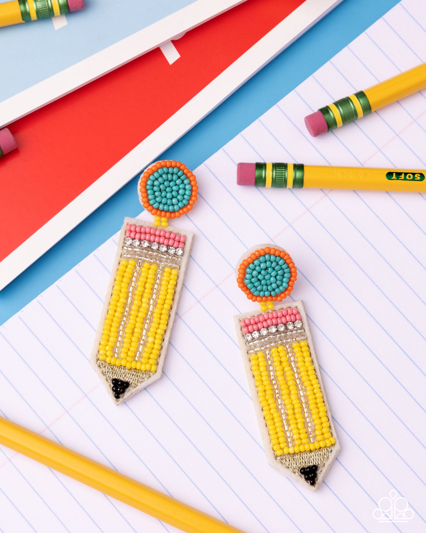 Phenomenal Pencil - Yellow, Orange, Blue, Pink, Black Seed Bead Post Earrings - Paparazzi Accessories