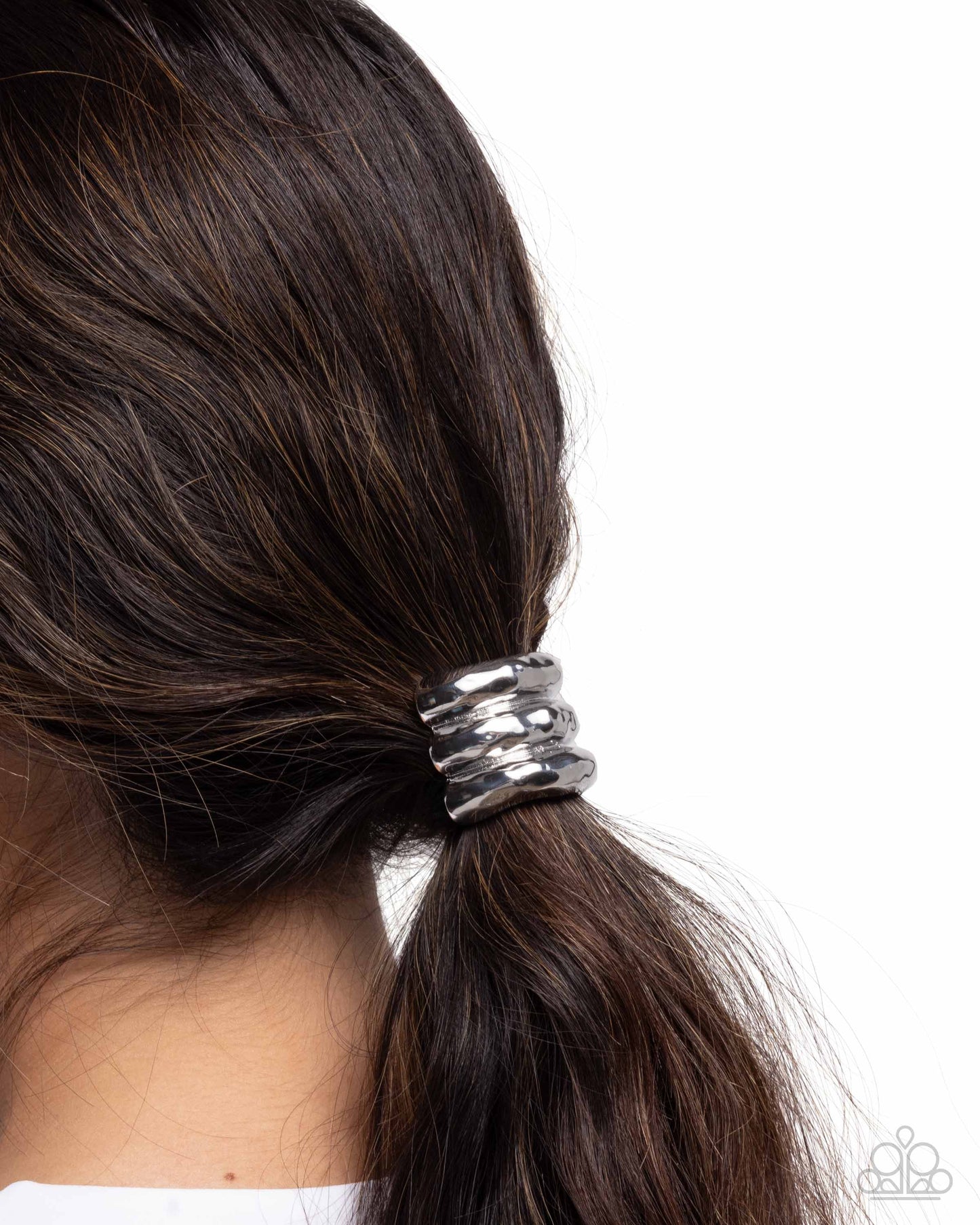 Crimped Celebrity - Silver Metal Elastic Hair Tie - Paparazzi Accessories