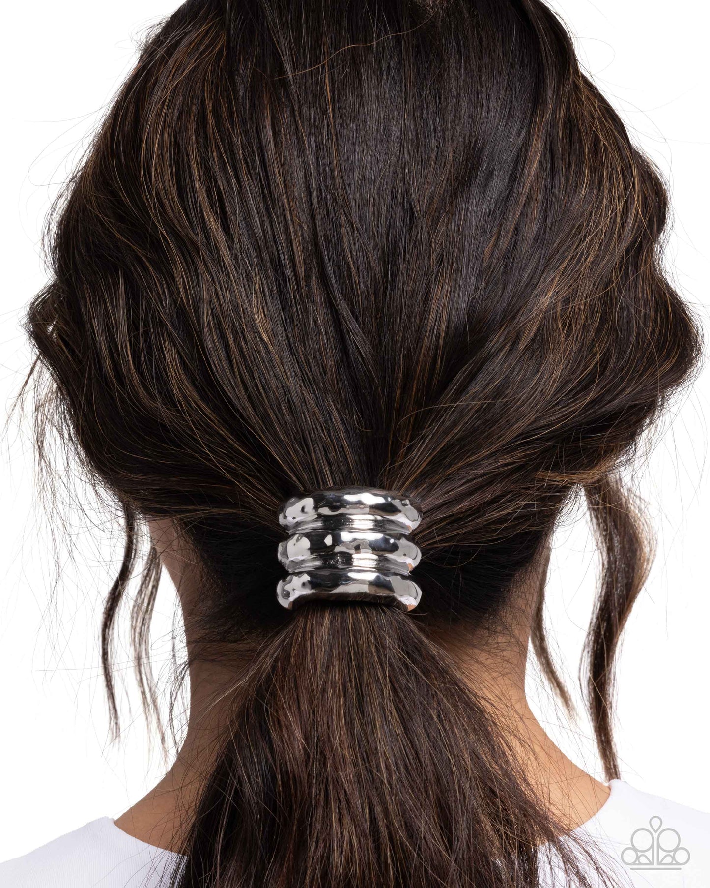 Crimped Celebrity - Silver Metal Elastic Hair Tie - Paparazzi Accessories