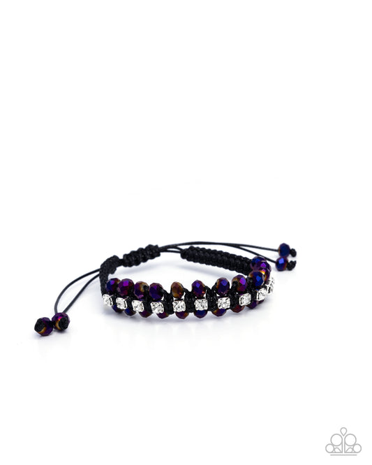 Embedded Effervescence - Purple UV Shimmer, Black Braided Cord Sliding Knot Bracelet - Paparazzi Accessories