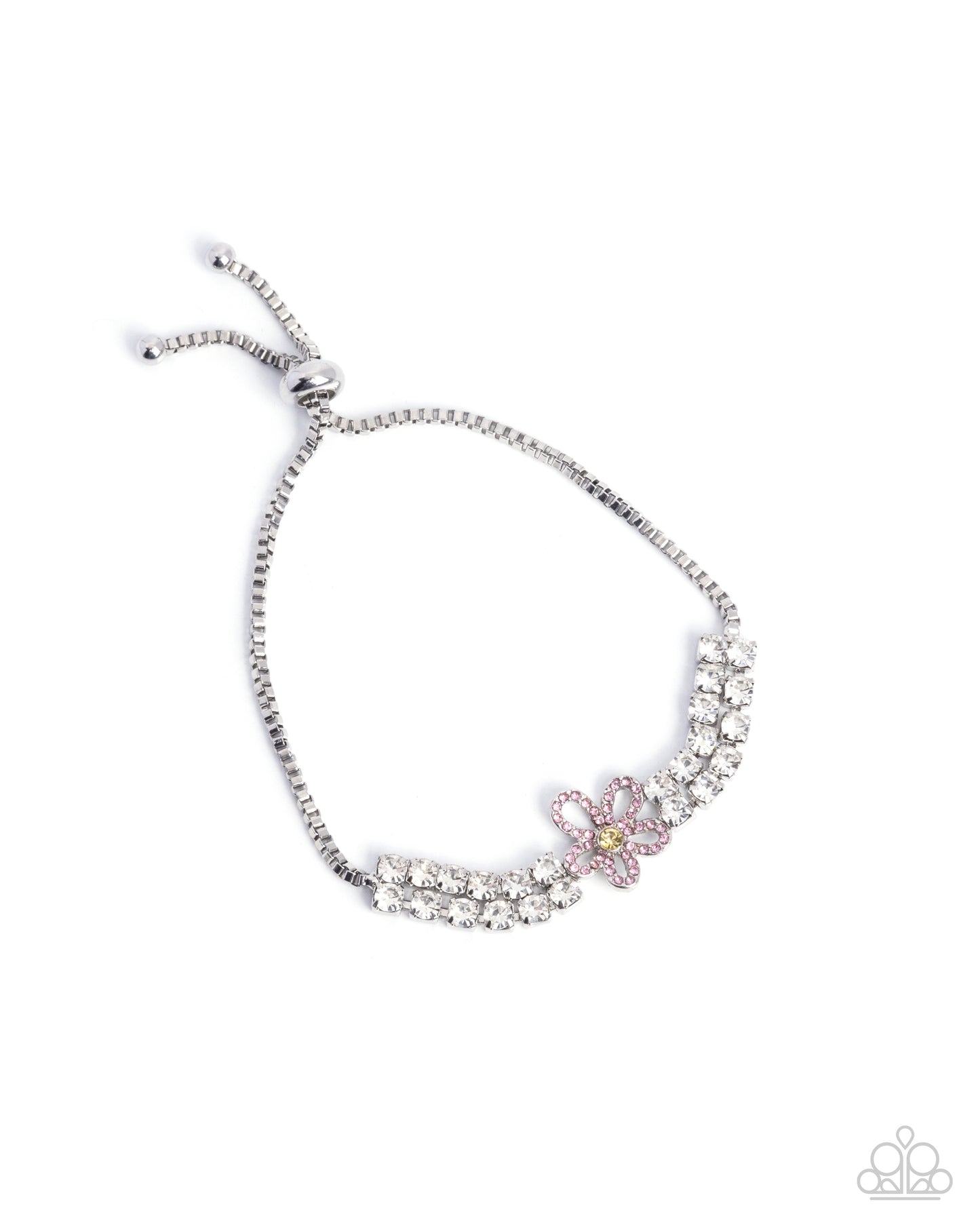 Blooming Breakthrough - Pink Rhinestone Flower Silver Sliding Closure Bracelet - Paparazzi Accessories