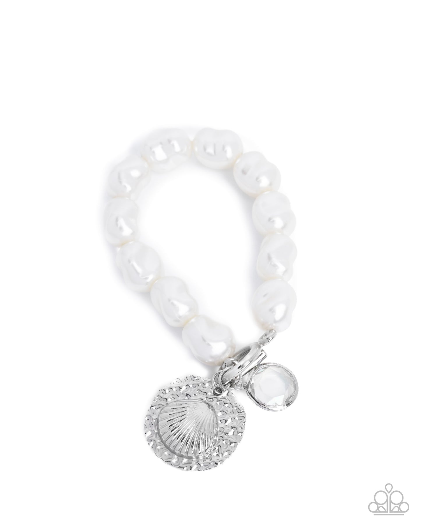 Coastal Cadenza - White Pearl Silver Ocean Charm Toggle Bracelet - Paparazzi Accessories