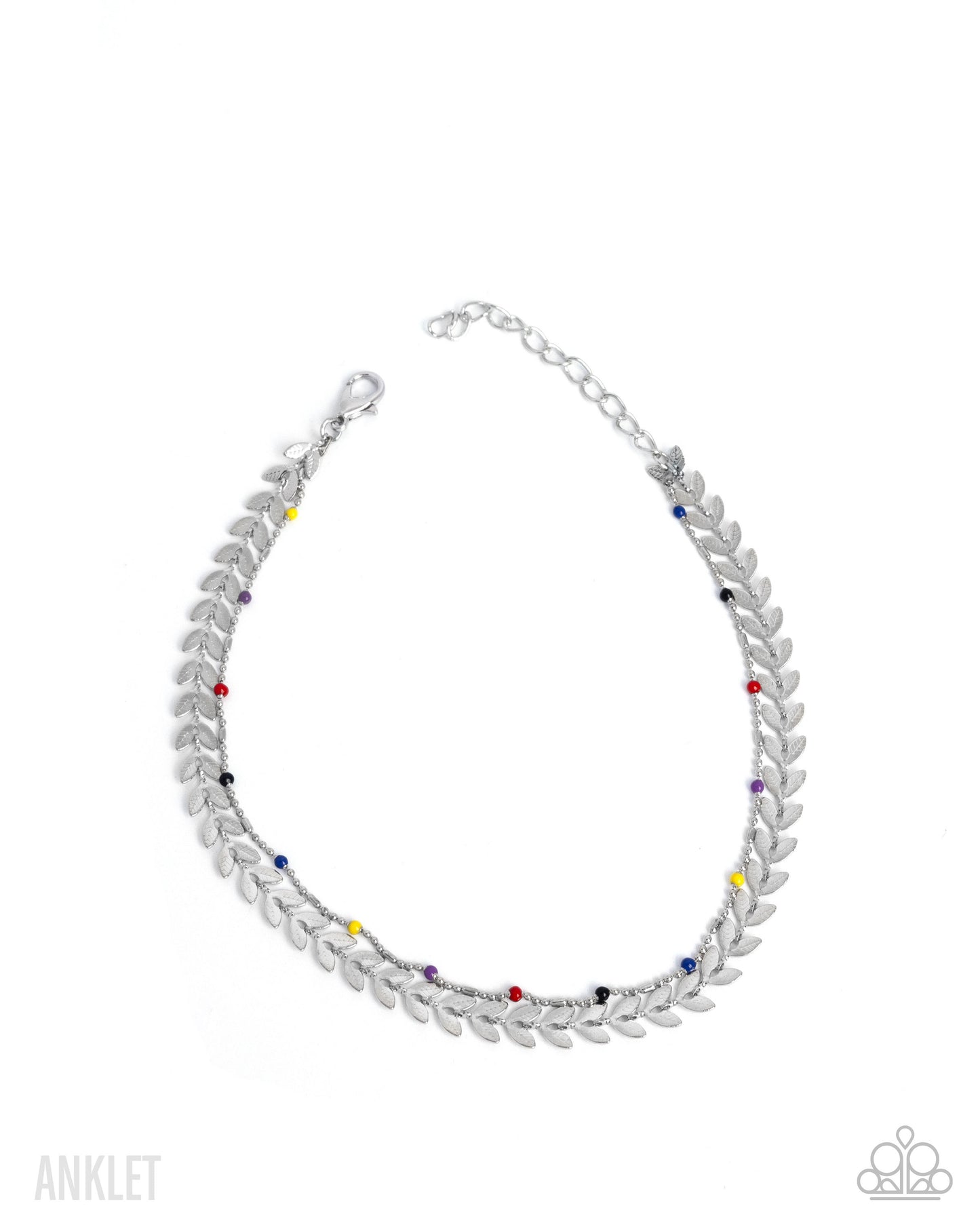 Actionable Anklet - Multi Seed Beads Silver Leaves Clasp Anklet - Paparazzi Accessories