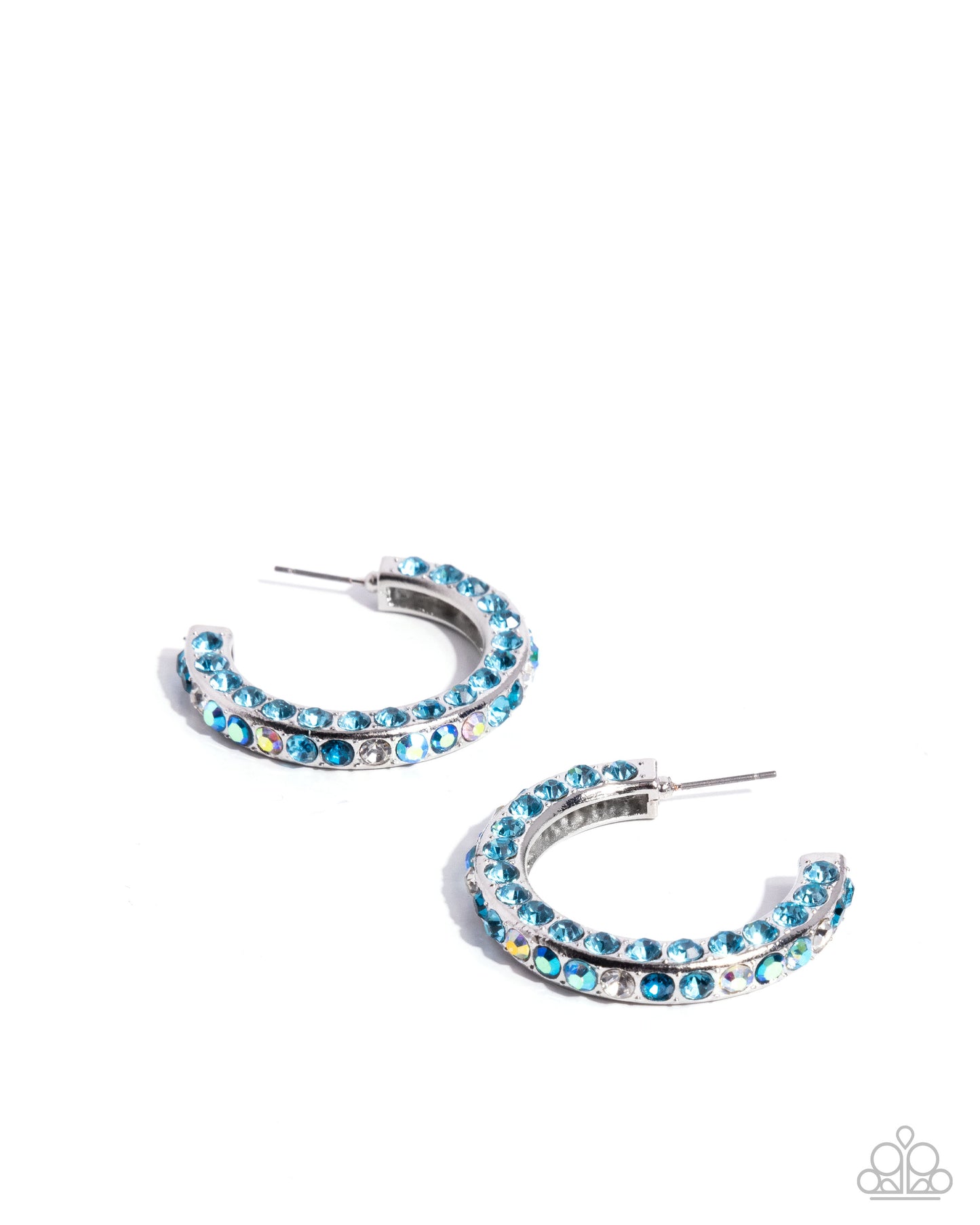 High-Level Haute - Blue Rhinestone, Silver Hoop Earings - Paparazzi Accessories