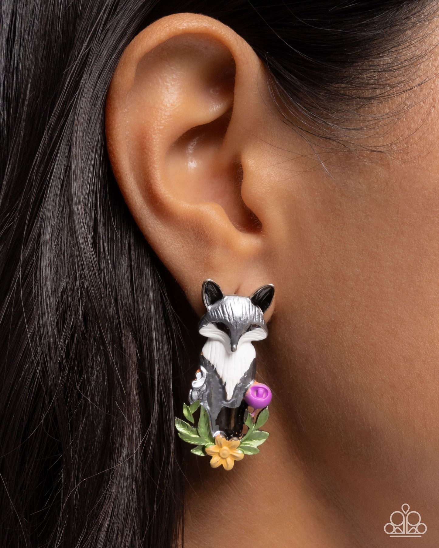 Fox Fanatic - Multi - Silver Enamel Fox Post Earrings - Paparazzi Accessories