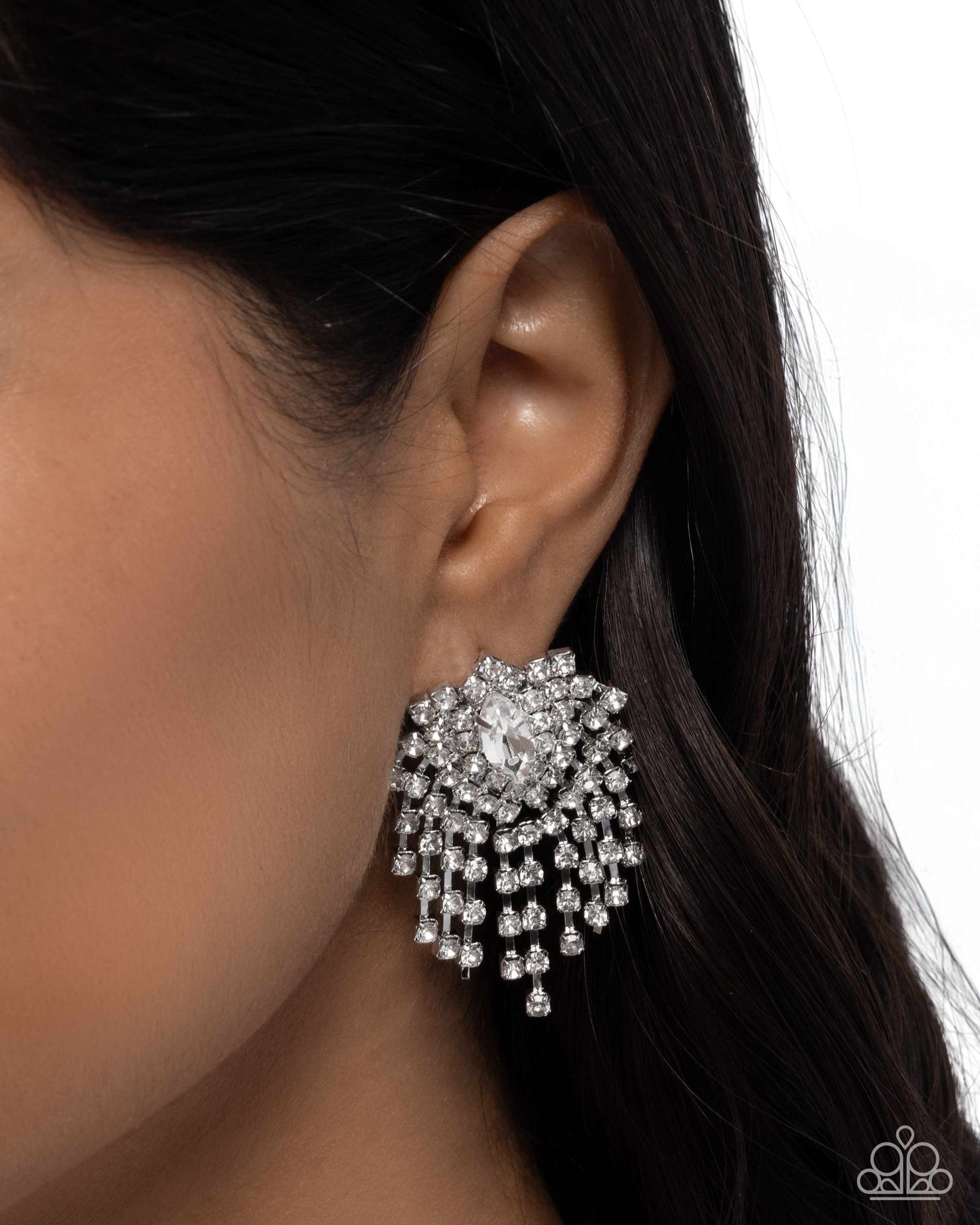 Breathtaking Ballad - White Rhinestone Silver Post Earrings - Paparazzi Accessories