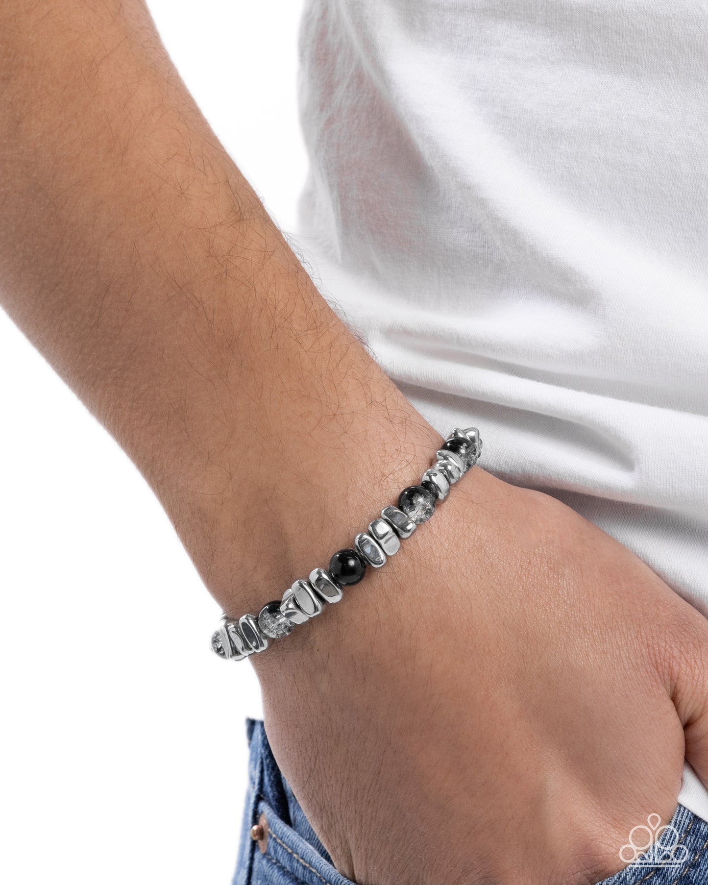 Selfless Surprise - Black Smoky Beads Silver Urban Clasp Bracelet - Paparazzi Accessories