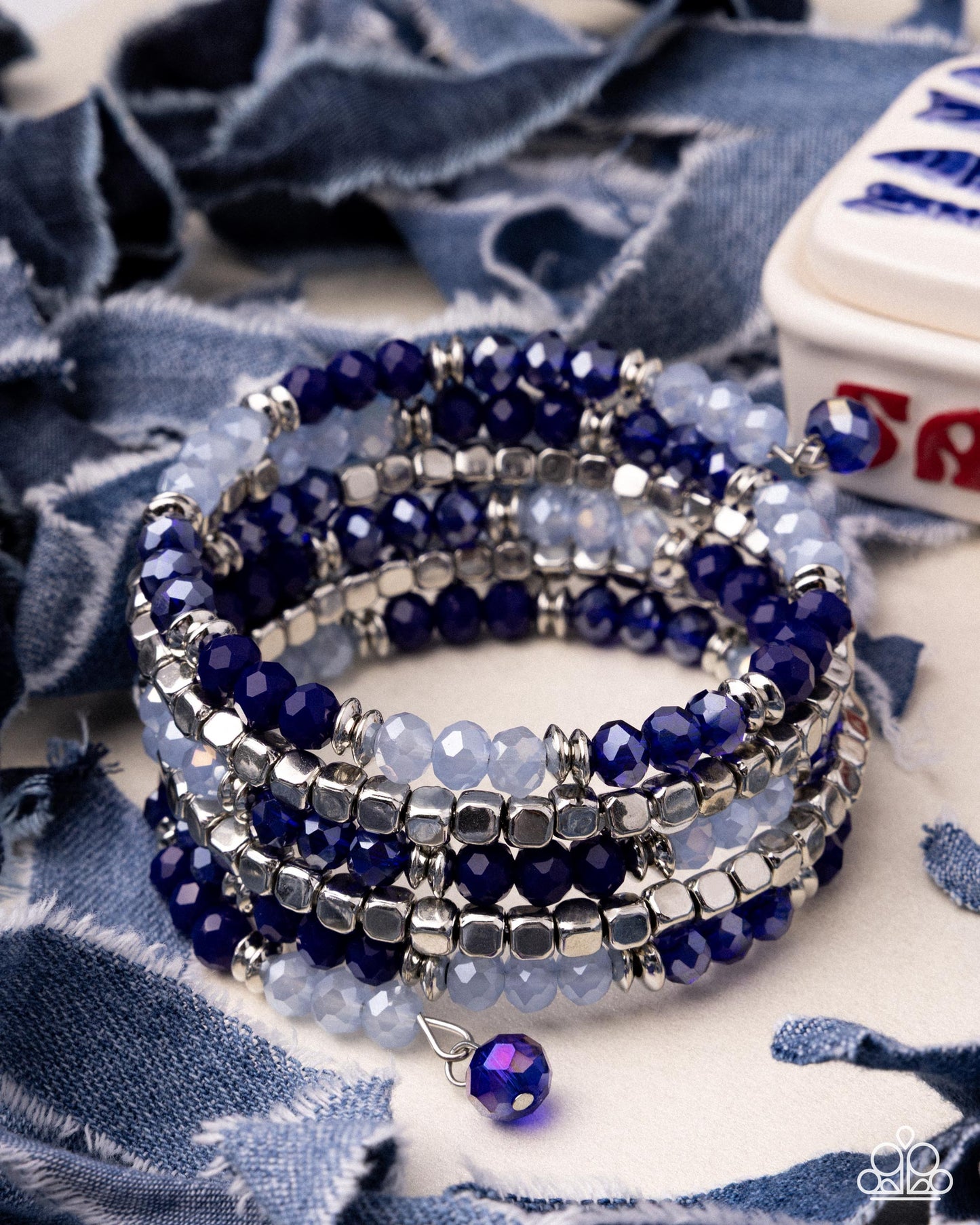 Memorable Masterpiece - Blue Beaded Silver Coil Bracelet - Paparazzi Accessories