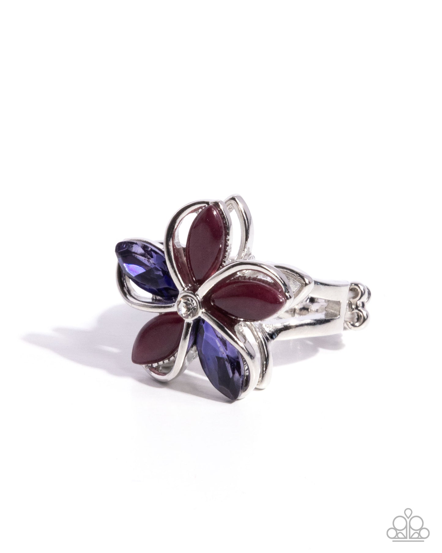 Floral Fabrication - Purple Gem & Cat's Eye Flower "Fidget Spinner" Silver Ring - Paparazzi Accessories