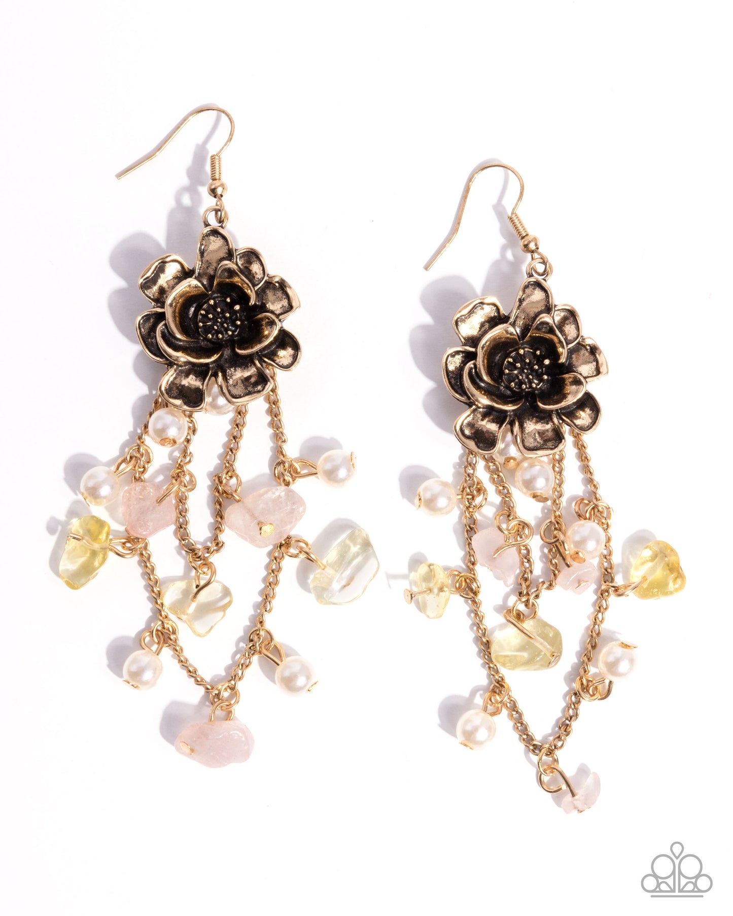 Carefree Cascade - Yellow Stone Gold Flower Fishhook Earrings - Paparazzi Accessories